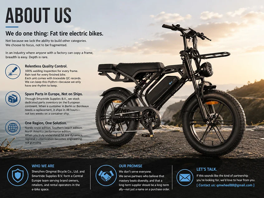 Nous fabriquons une chose : des v&eacute;los &eacute;lectriques &agrave; gros pneus.